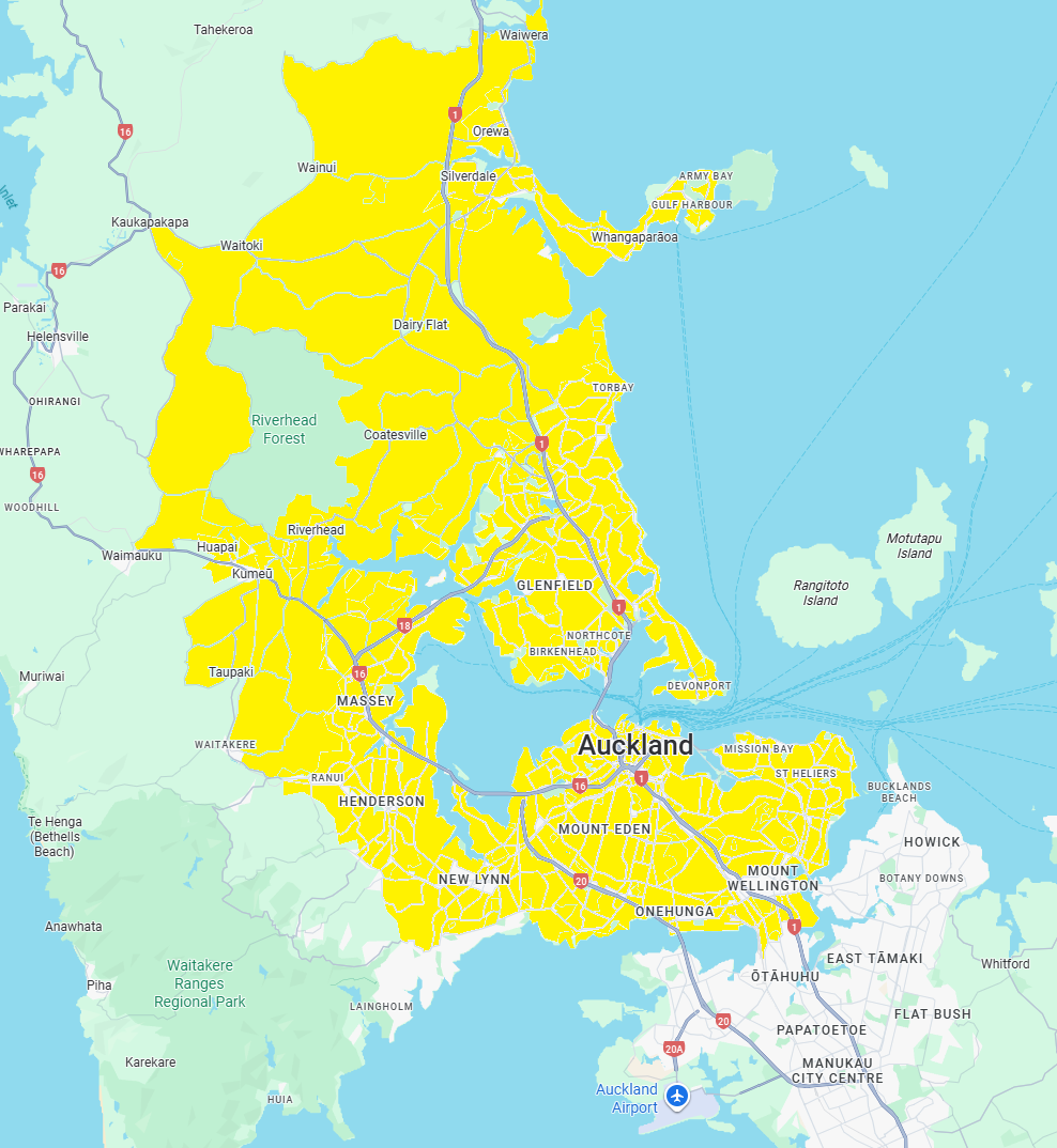 Auckland service area map
